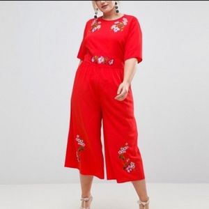 ASOS embroidered red jumpsuit